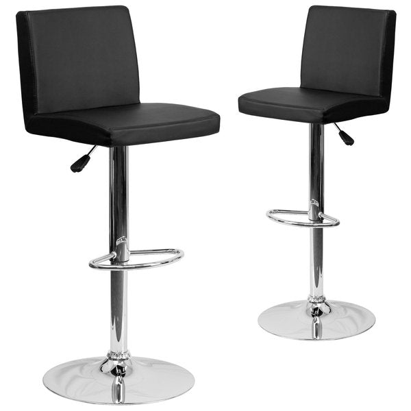 Black Vinyl Adjustable Height Barstool, Panel Back, Chrome Base, PK2