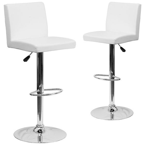 White Vinyl Adjustable Height Barstool, Panel Back, Chrome Base, PK2