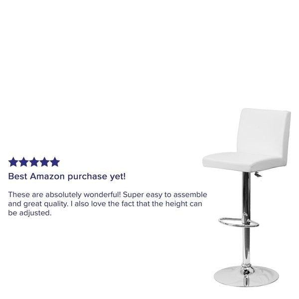 White Vinyl Adjustable Height Barstool, Panel Back, Chrome Base, PK2