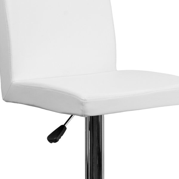 White Vinyl Adjustable Height Barstool, Panel Back, Chrome Base, PK2