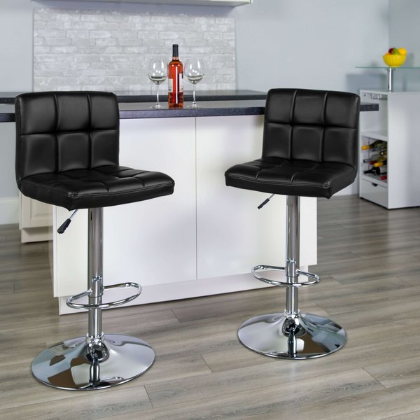 Black Quilted Vinyl Barstool