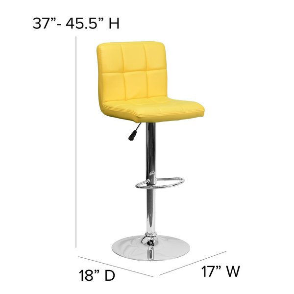 Yellow Quilted Vinyl Barstool