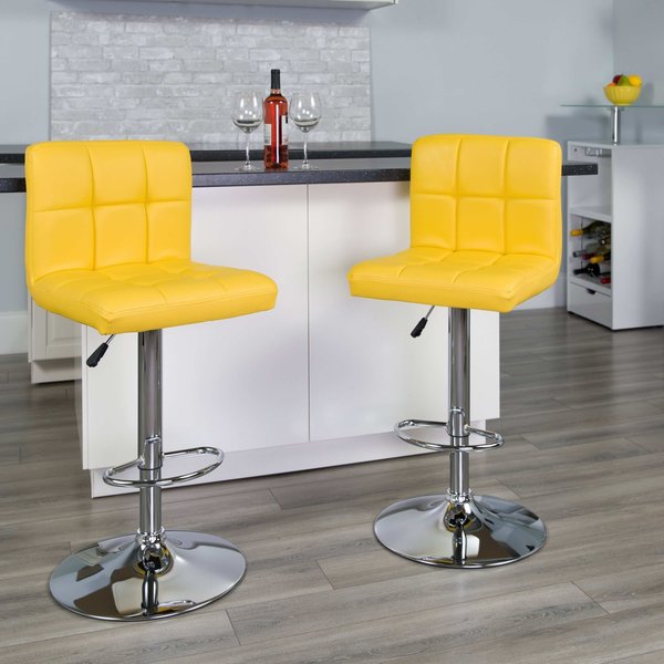 Yellow Quilted Vinyl Barstool