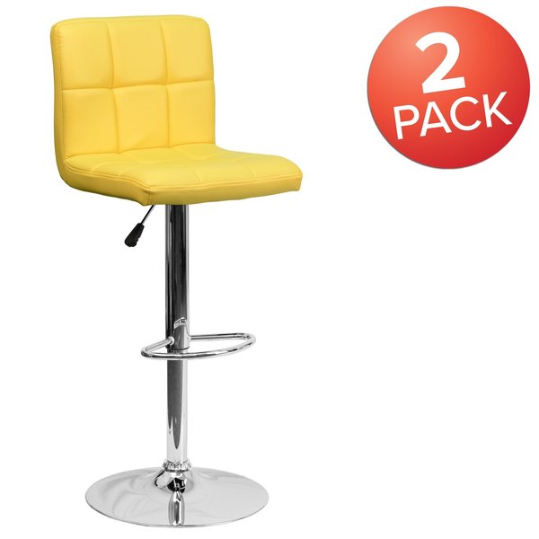 Yellow Quilted Vinyl Barstool