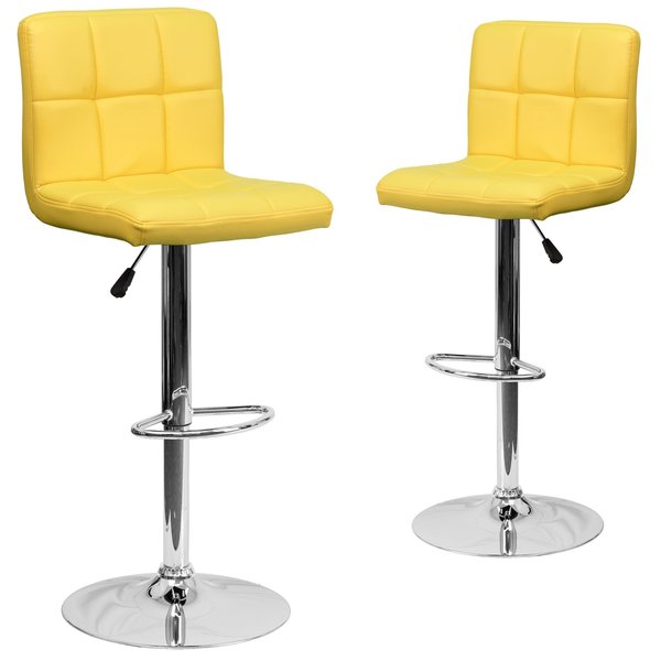 Yellow Quilted Vinyl Barstool