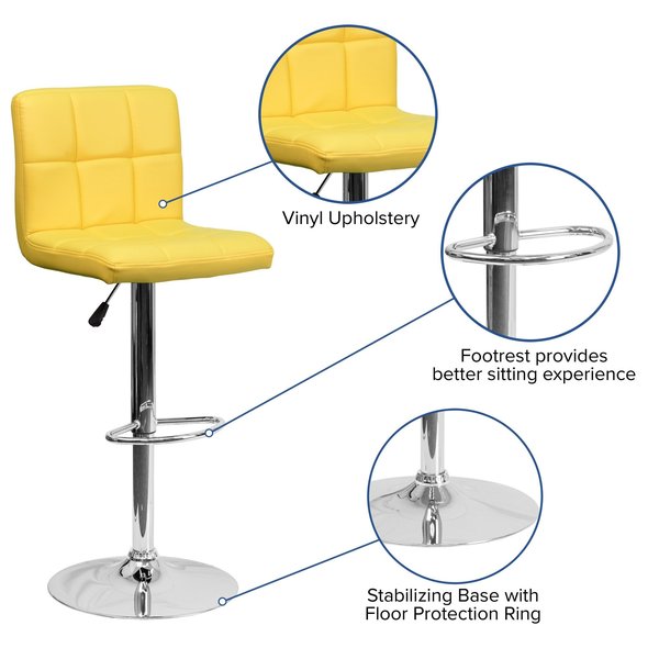 Yellow Quilted Vinyl Barstool