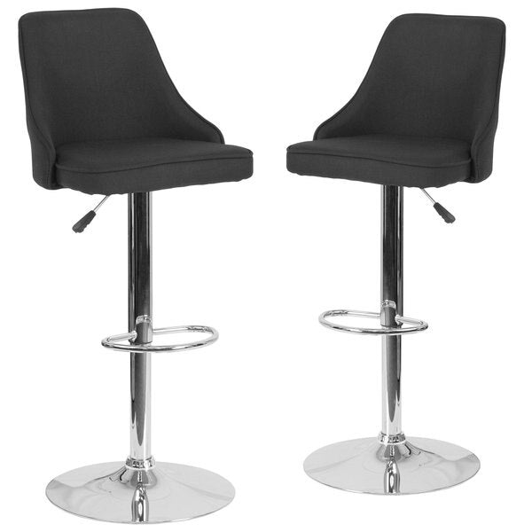 Trieste Contemporary Adjustable Height Barstool in Black Fabric