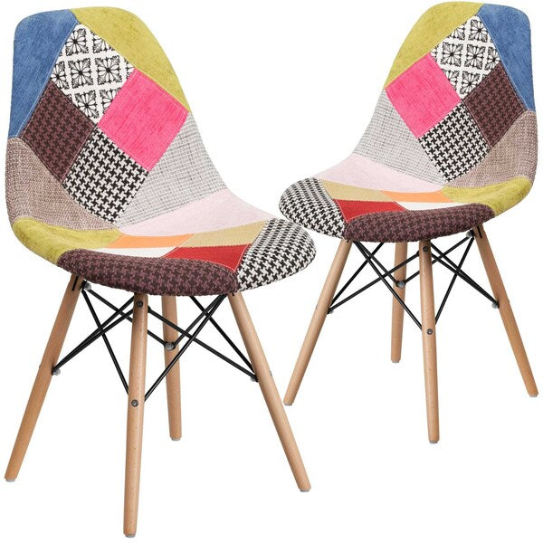 Elon Series Milan Patchwork Fabric Chair with Wooden Legs