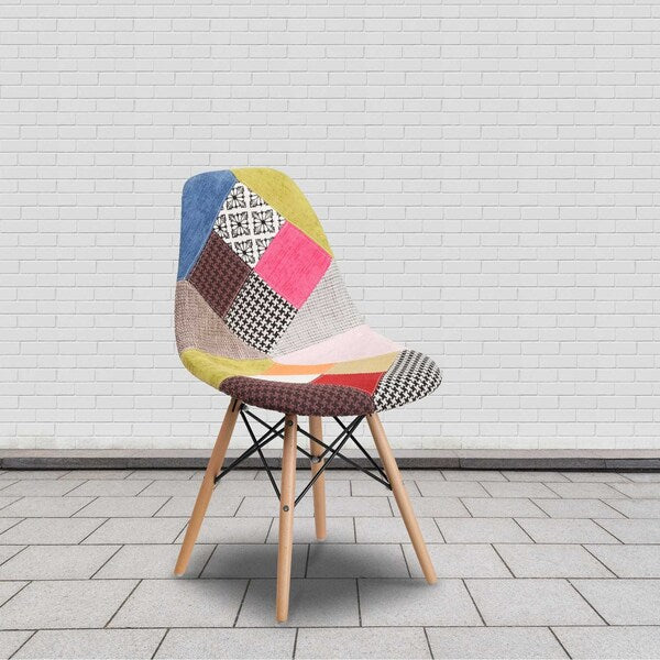 Elon Series Milan Patchwork Fabric Chair with Wooden Legs