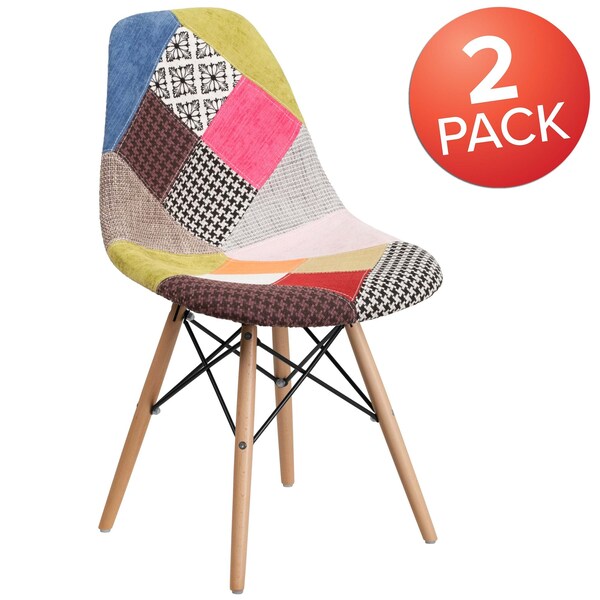 Elon Series Milan Patchwork Fabric Chair with Wooden Legs