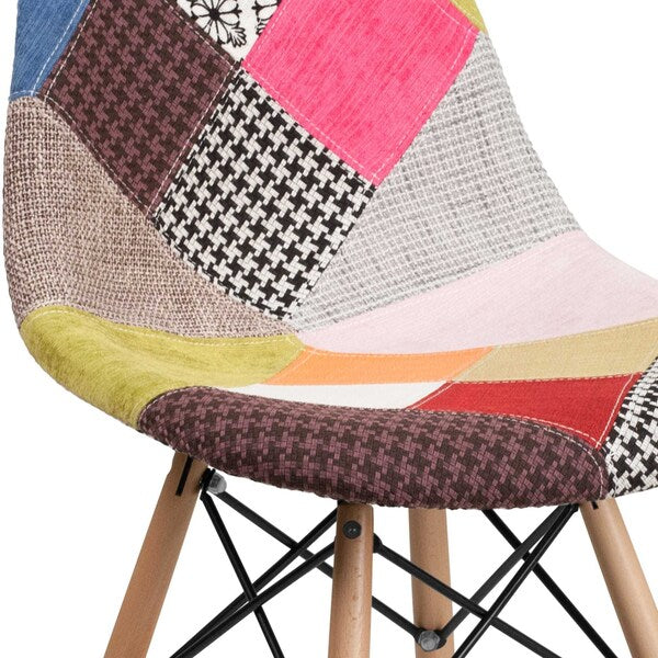 Elon Series Milan Patchwork Fabric Chair with Wooden Legs