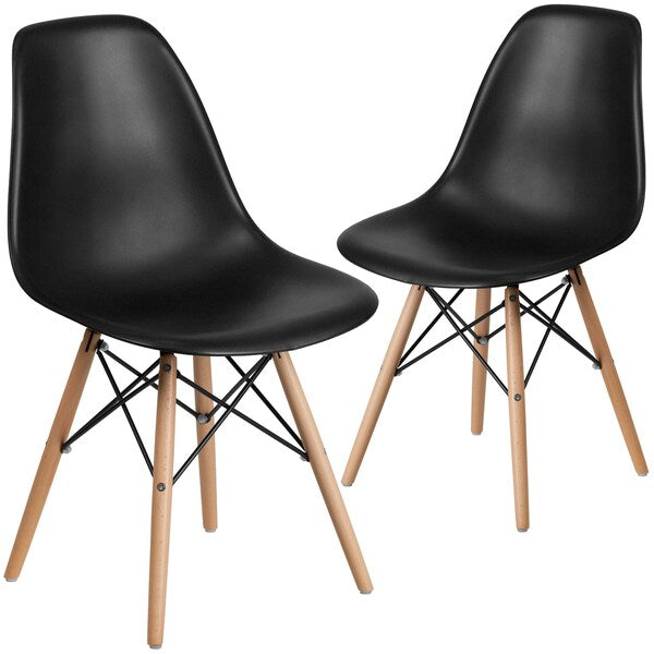 Elon Series Black Plastic Chair with Wooden Legs