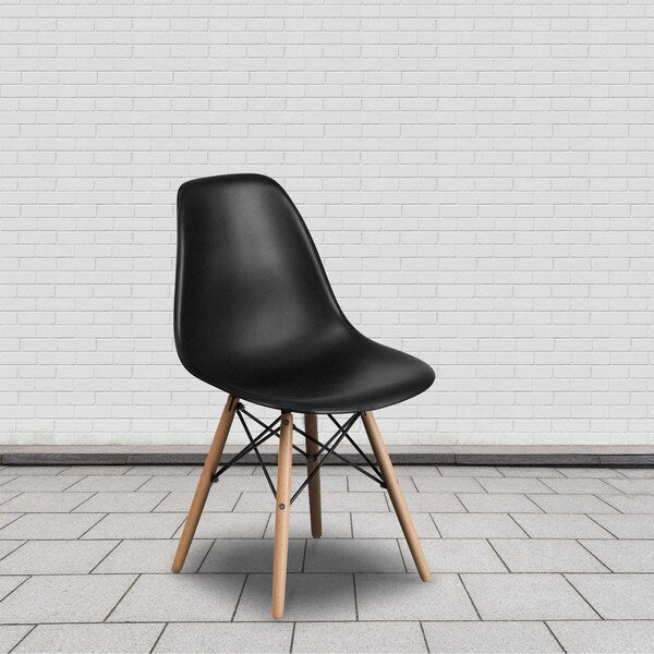 Elon Series Black Plastic Chair with Wooden Legs