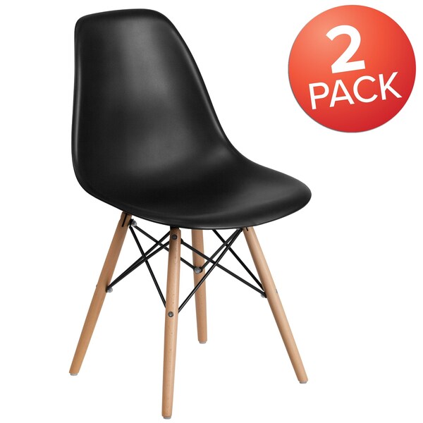 Elon Series Black Plastic Chair with Wooden Legs