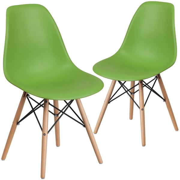 Elon Series Green Plastic Chair with Wooden Legs