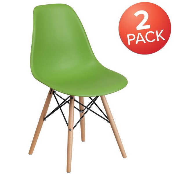 Elon Series Green Plastic Chair with Wooden Legs