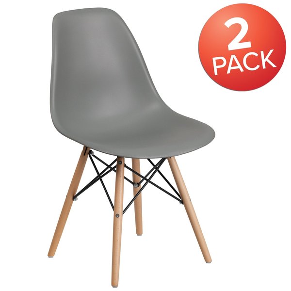Elon Series Moss Gray Plastic Chair with Wooden Legs
