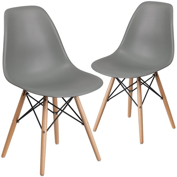 Elon Series Moss Gray Plastic Chair with Wooden Legs