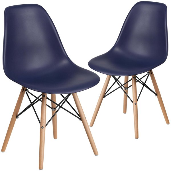 Elon Series Navy Plastic Chair with Wooden Legsase