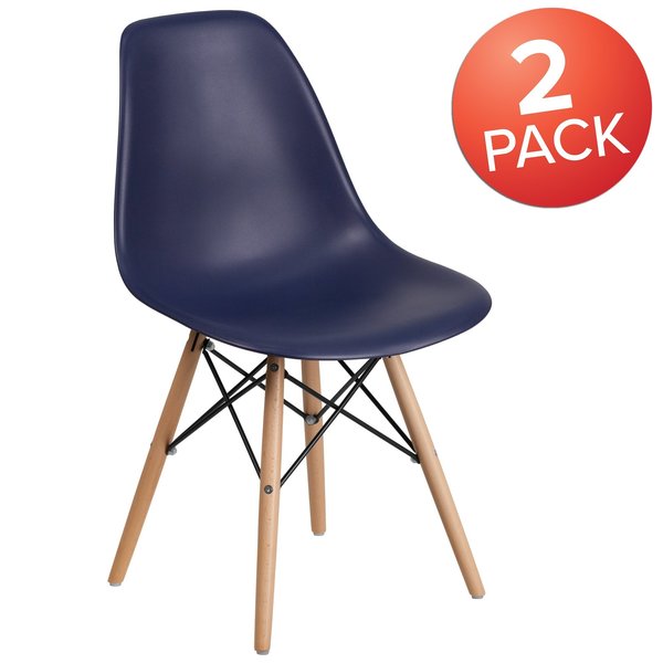 Elon Series Navy Plastic Chair with Wooden Legsase
