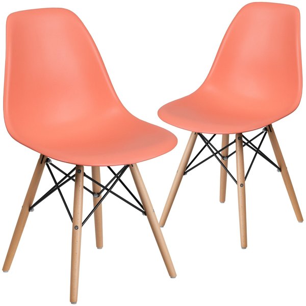 Elon Series Peach Plastic Chair with Wooden Legs