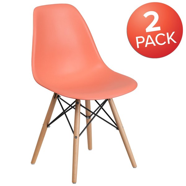 Elon Series Peach Plastic Chair with Wooden Legs