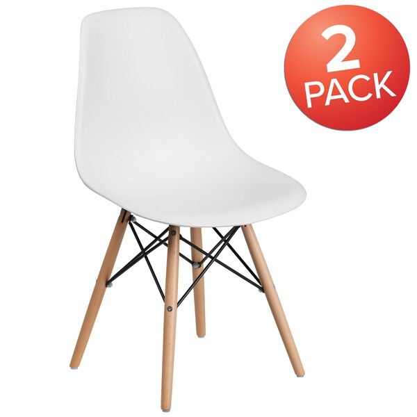 Elon Series White Plastic Chair with Wooden Legs