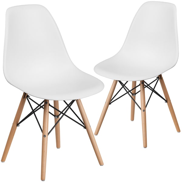 Elon Series White Plastic Chair with Wooden Legs