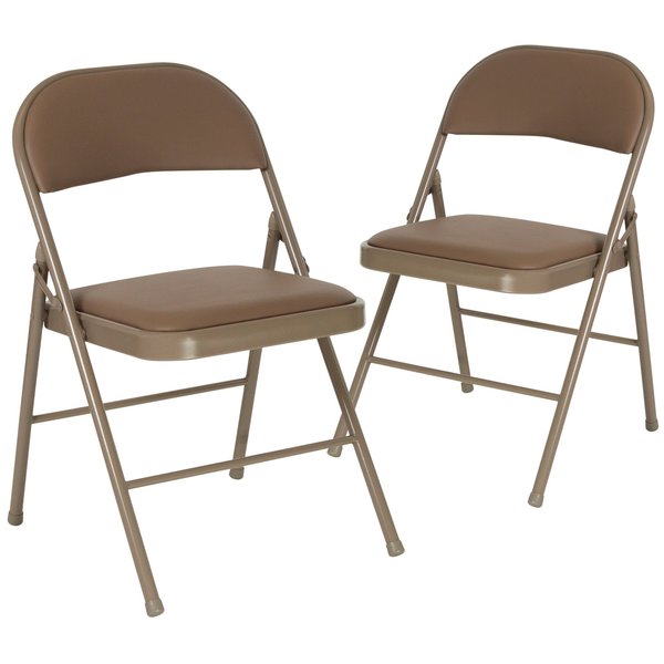 HERCULES Series Double Braced Beige Vinyl Folding Chair