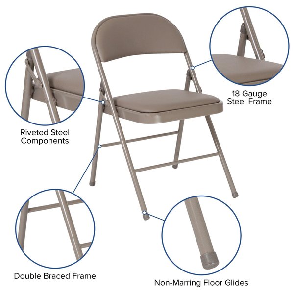 HERCULES Series Double Braced Gray Vinyl Folding Chair