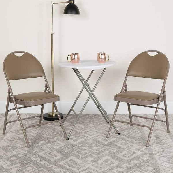 Beige Vinyl Folding Chair