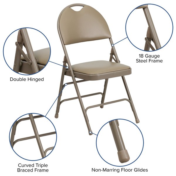 Beige Vinyl Folding Chair