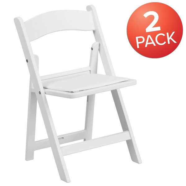 Kids White Resin Folding Chair with White Vinyl Padded Seat
