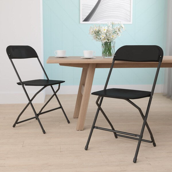 Hercules Series Plastic Folding Chair Black - 2 Pack 650LB Weight Capacity Comfortable Event Chair-Lightweight Folding Chair