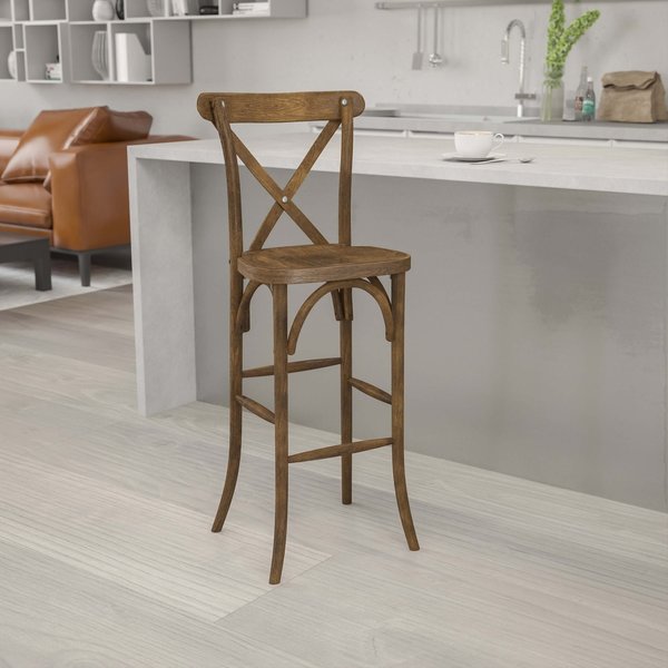 HERCULES Series Dark Antique Wood Cross Back Barstool