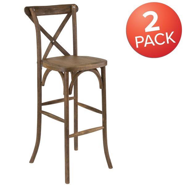 HERCULES Series Dark Antique Wood Cross Back Barstool