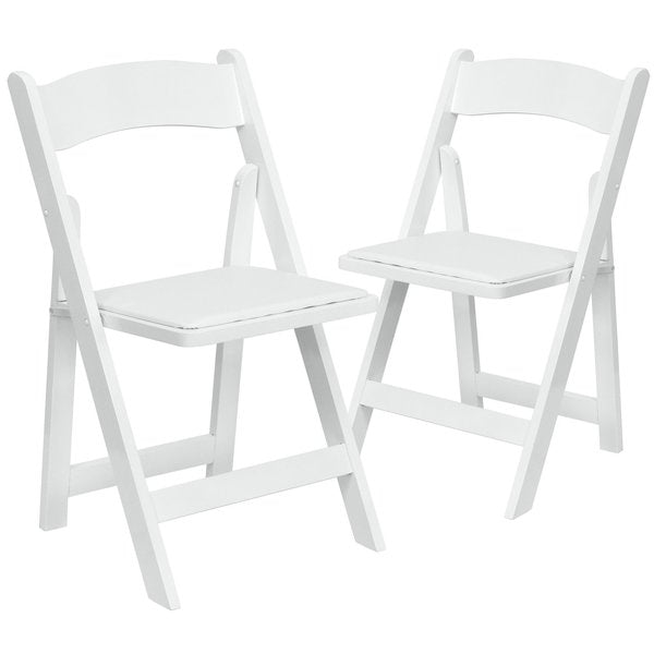 HERCULES Series White Wood Folding Chair with Vinyl Padded Seat