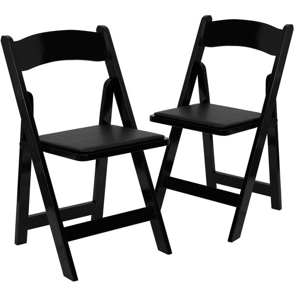 HERCULES Series Black Wood Folding Chair with Vinyl Padded Seat