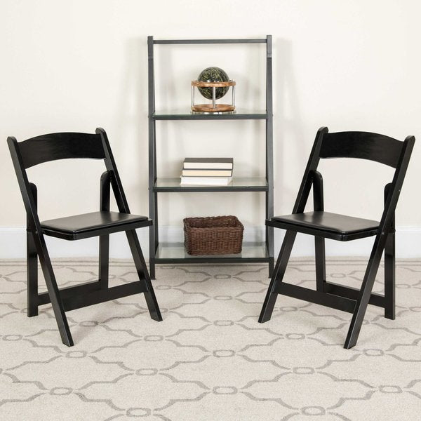 HERCULES Series Black Wood Folding Chair with Vinyl Padded Seat