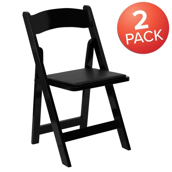 HERCULES Series Black Wood Folding Chair with Vinyl Padded Seat