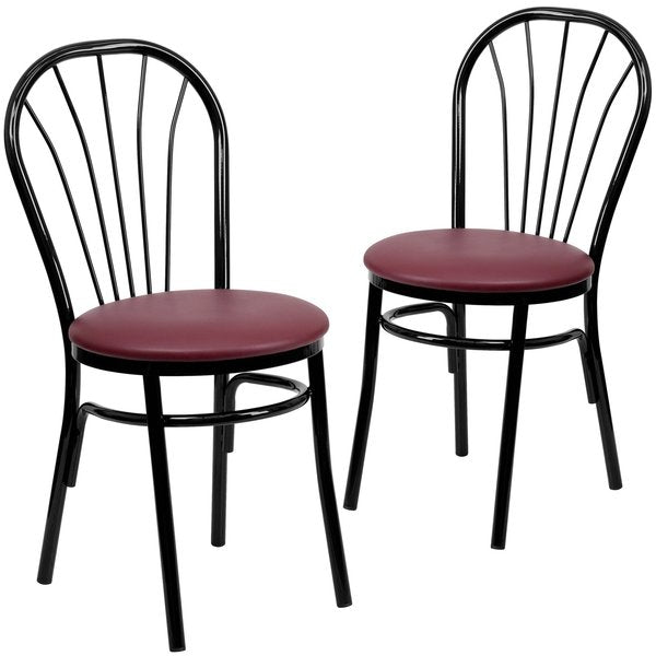 HERCULES Series Fan Back Metal Chair - Burgundy Vinyl Seat