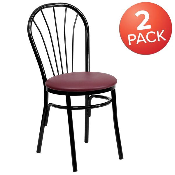HERCULES Series Fan Back Metal Chair - Burgundy Vinyl Seat
