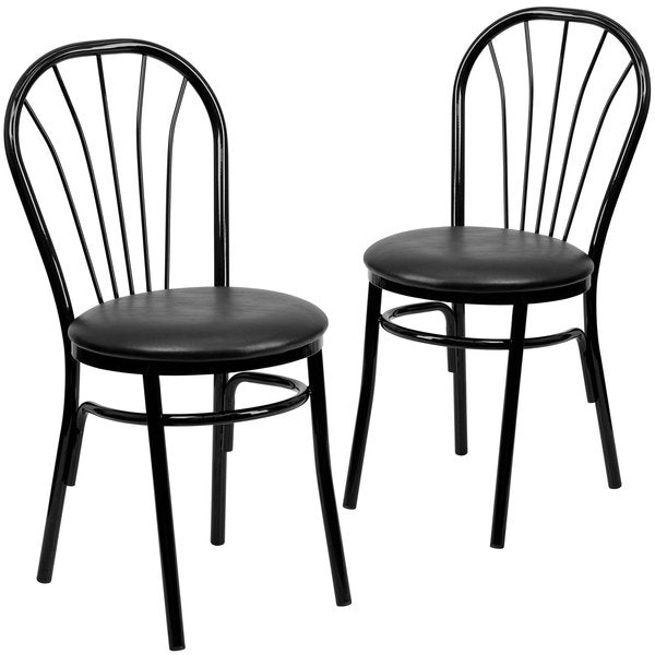 HERCULES Series Fan Back Metal Chair, Black Vinyl Seat, PK2