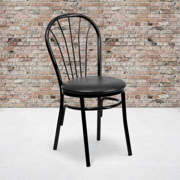 HERCULES Series Fan Back Metal Chair, Black Vinyl Seat, PK2