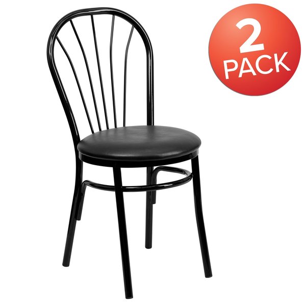 HERCULES Series Fan Back Metal Chair, Black Vinyl Seat, PK2