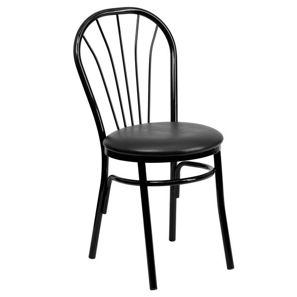 HERCULES Series Fan Back Metal Chair, Black Vinyl Seat, PK2