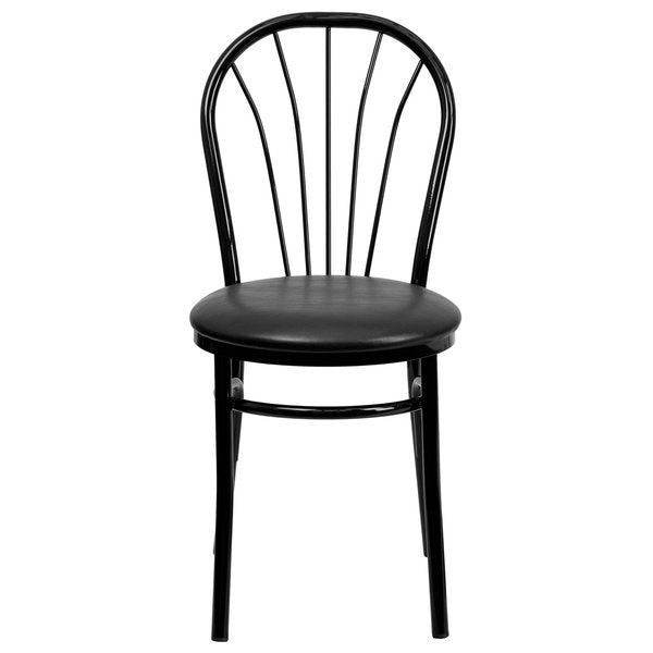 HERCULES Series Fan Back Metal Chair, Black Vinyl Seat, PK2