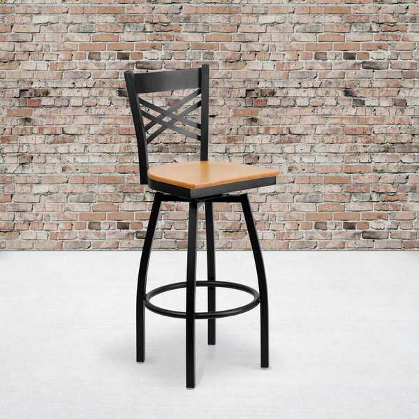 Black X Swivel Stool-Nat Seat
