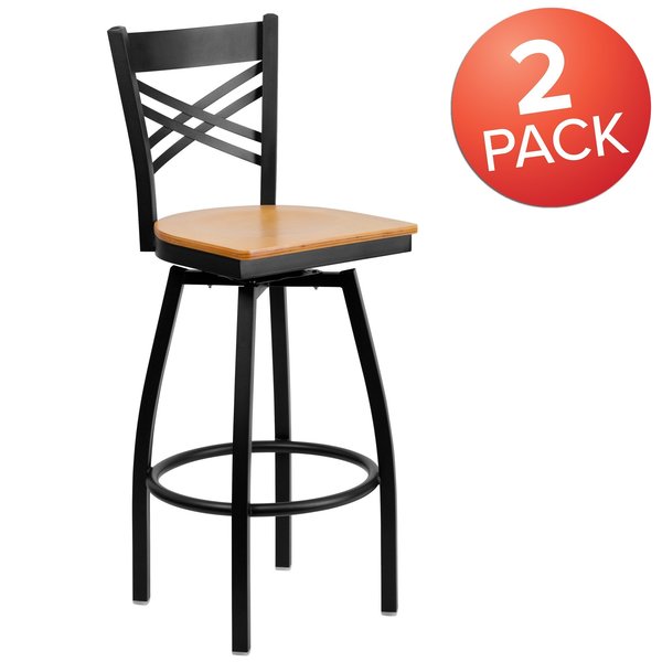 Black X Swivel Stool-Nat Seat