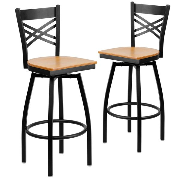 Black X Swivel Stool-Nat Seat